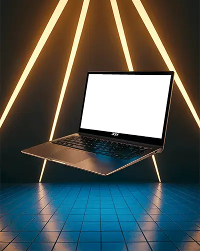 modern-floating-laptop-mockup-on-tiled-surface-with-geometric-neon-light-background