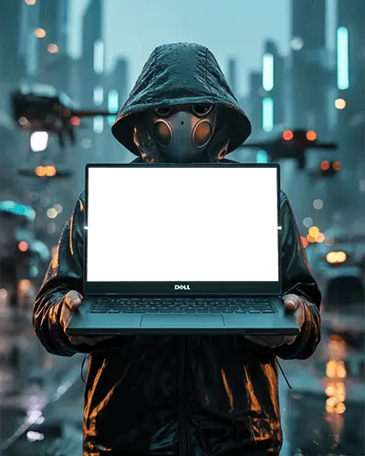 cyberpunk-style-dell-laptop-mockup-mysterious-hooded-person-in-urban-nightscape
