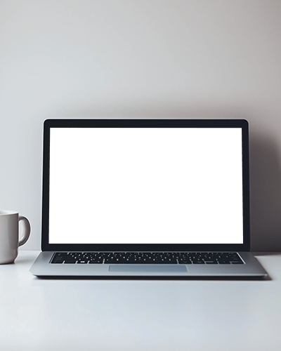 Minimal Desk Laptop Mockup With Mug On White Table Against Neutral Wall Modern Clean Aesthetic 032