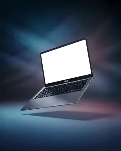 Asus Laptop Mockup Floating In Midair With Dramatic Gradient Lighting And Modern Background