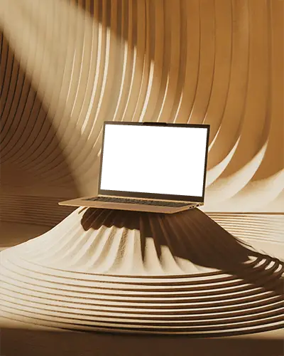 Acer Laptop Mockup On Sand Sculpted Surface With Dramatic Light Beam And Modern Textures