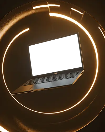 Dell Laptop Mockup Floating Inside Glowing Ring With Futuristic Lighting And Dark Background