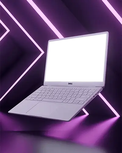 Dell Laptop Mockup Floating In Purple Neon Light Scene With Modern Digital Futuristic Style