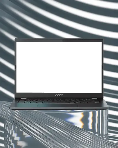 Acer Laptop Mockup Modern Studio Scene With Striped Light Reflections And Glass Surface