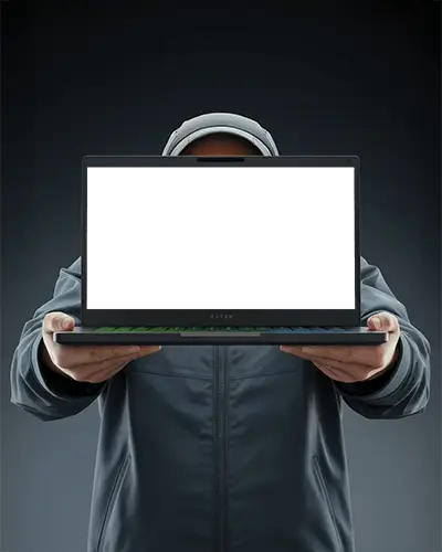 Sleek Razer Laptop Mockup Presented By Person In Hoodie With Bold Minimal Gaming Vibes