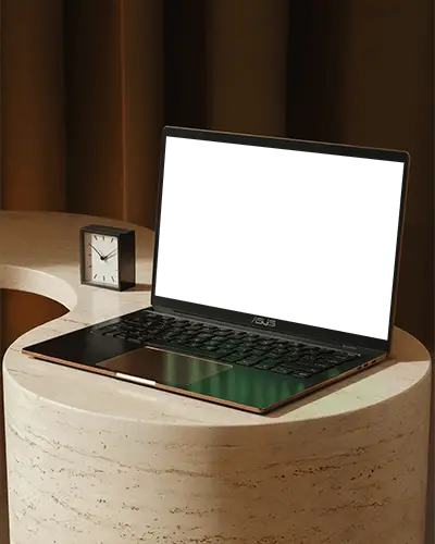 Asus Realistic Laptop Mockup On Unique Marble Table With Clear Display Ideal For Presentation