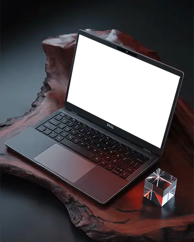 Dell Modern Minimalist Laptop Mockup With Blank Screen On Natural Wooden Surface For Design