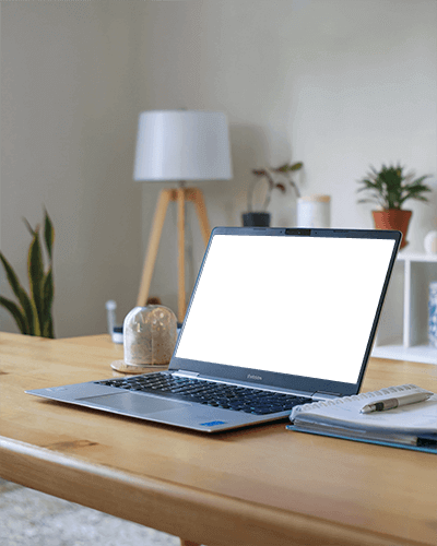Minimalist Home Office Laptop Mockup Wooden Desk Indoor Plants Soft Natural Lighting Cozy Setup 040