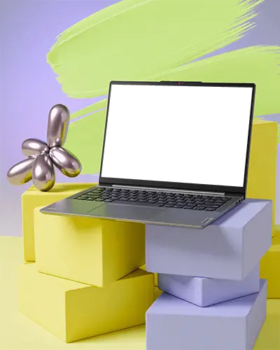 Floating Laptop Device Mockup Creative Technology And Gadget Presentation Template