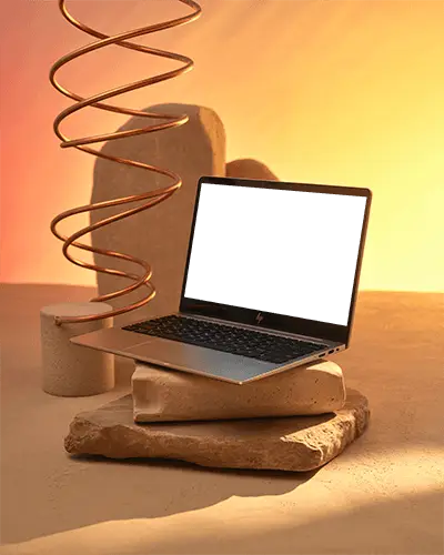 Elegant Laptop Mockup With Natural Stone Backdrop For Creative Design Projects