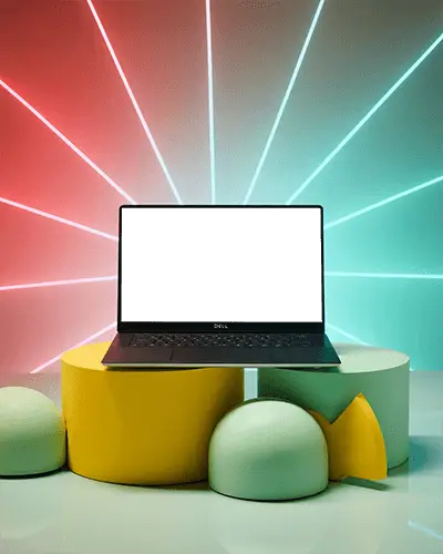 Dell Futuristic Laptop Mockup With Illuminated Radial Lines And Contemporary Stage Elements