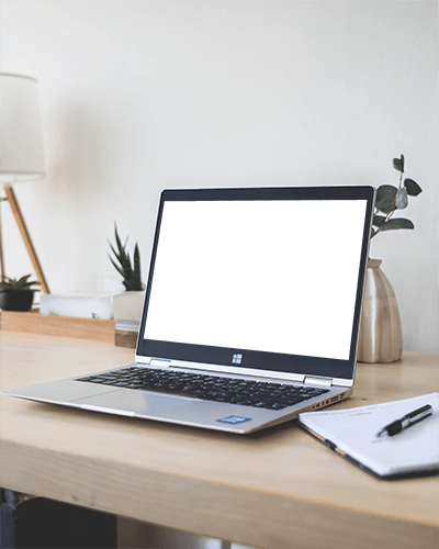Sunlit Interior Laptop Mockup Modern Workspace With Open Notebook And Pen On Wooden Desk Cozy And Minimalist Setup 043