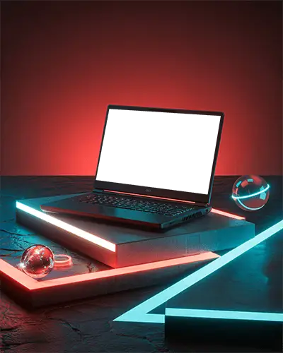 Futuristic Laptop Design Mockup With Led Lighting Base For Creatives And Developers
