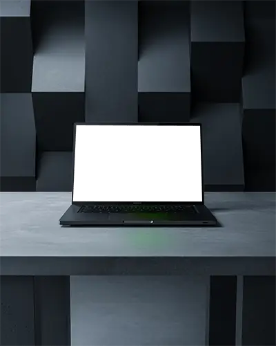 Sleek Open Laptop Mockup With Blank Screen Creative Workspace High Tech Environment