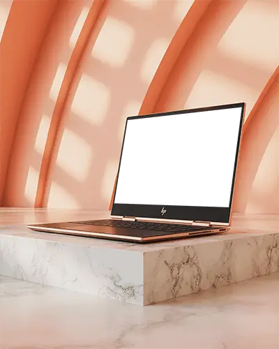 Sleek Modern Laptop Mockup On Marble Pedestal With Natural Light Shadow Play