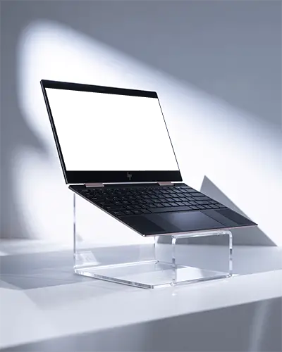 Realistic Minimalist Laptop Mockup On Stand For Digital Product Presentation And Marketing