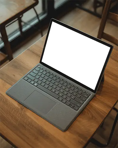 Sleek Modern Laptop Mockup On Wooden Table Perfect For Work Business Or Creative
