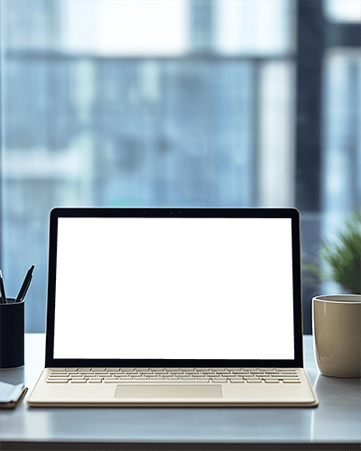 Modern Office Laptop Mockup Bright Window View Minimalist Workspace 051