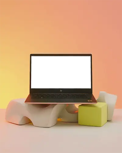 Hp Laptop Mockup On Abstract Pedestal With Gradient Minimalist 3d Display Scene