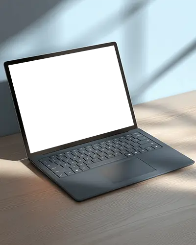 Realistic Dell Laptop Device Mockup With Blank Screen On Minimalist Table Background