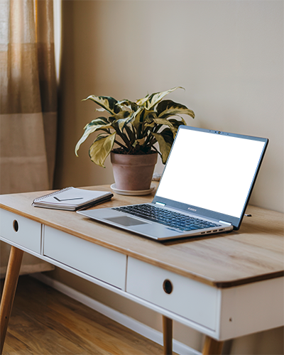 Minimalist Home Office Laptop Mockup On Wooden Desk With Plant Cozy And Productive Workspace 059