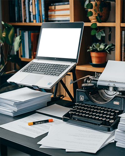 Vintage Typewriter Laptop Modern Vs Classic Workspace Writing Research Books 077