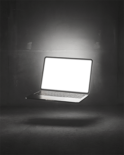 Floating Laptop Mockup Dark Moody Background With Soft Glow And Shadow Elegant And Minimalist Design 091