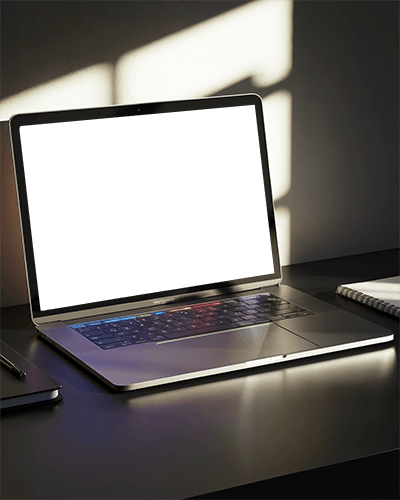 Sunlit Desk Laptop Mockup Moody Lighting With Shadow Play Modern And Professional Workspace 092