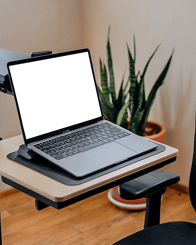 Minimalist Home Office Laptop Mockup Ergonomic Desk Setup With Modern Chair And Houseplant In Natural Light 097