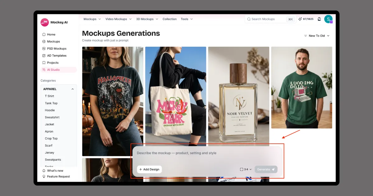 describe the scene to create black t-shirt mockup