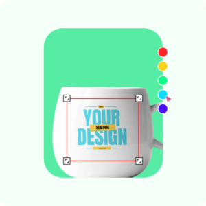 A customized mug mockup displayed alongside a color picker