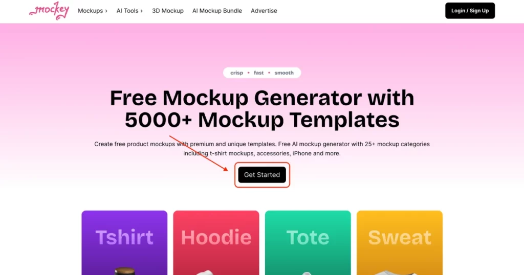 click on get started option to make a mockup