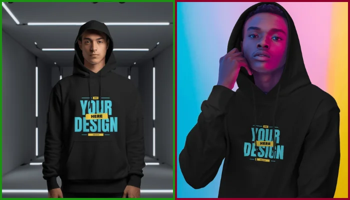 black hoodie template in mockey ai mockup tool