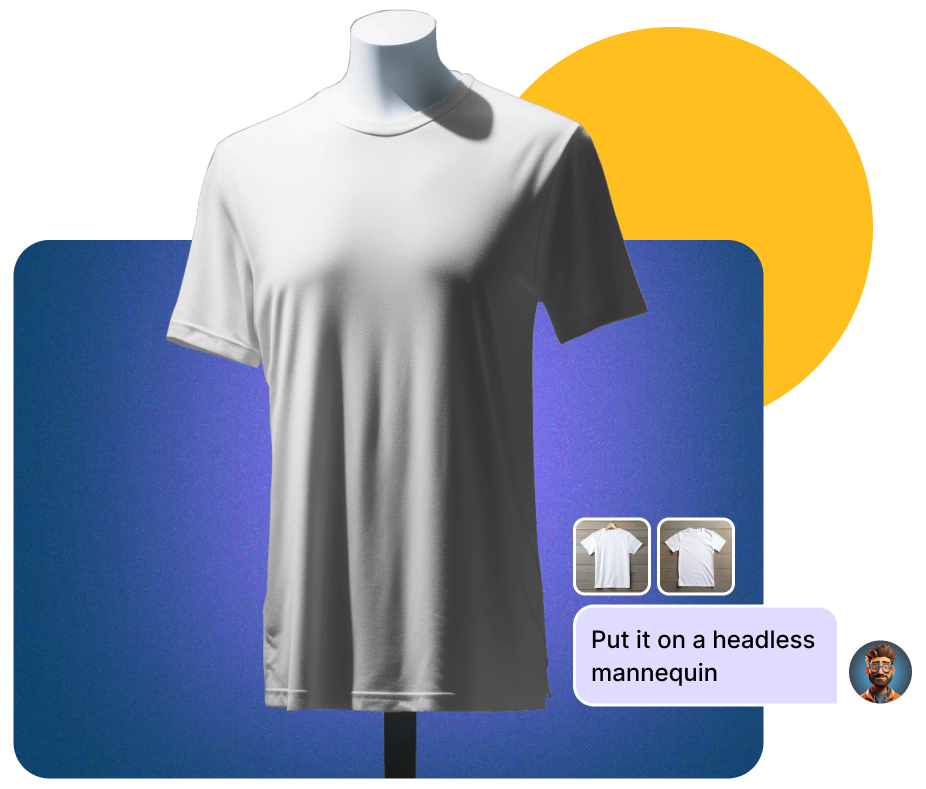 A mannequin showcasing a white t-shirt that reads "put it on your head." 