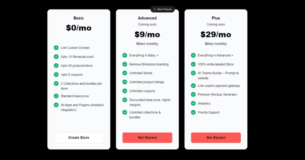 blinkstore.ai pricing