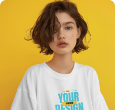 T-shirt mockup featuring a beautiful woman against a vibrant yellow background