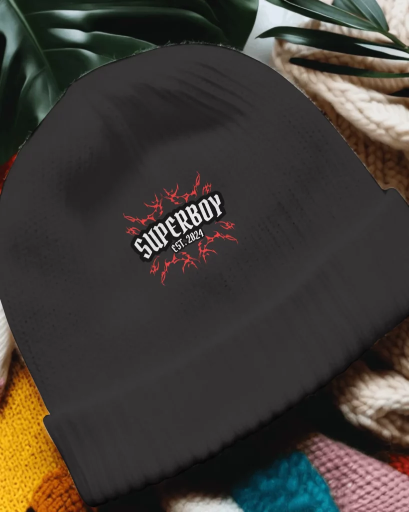 beanie-flatlay-mockup-on-multi-color-beanies 