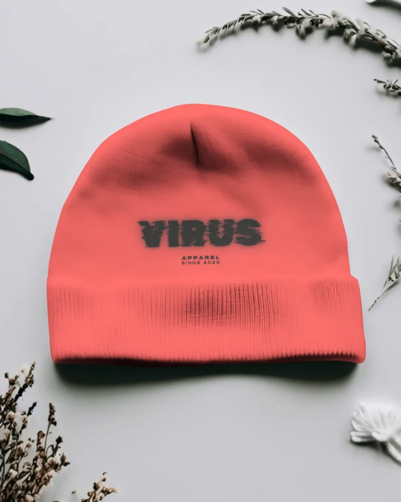 flat beanie mockup having leaves in the background 