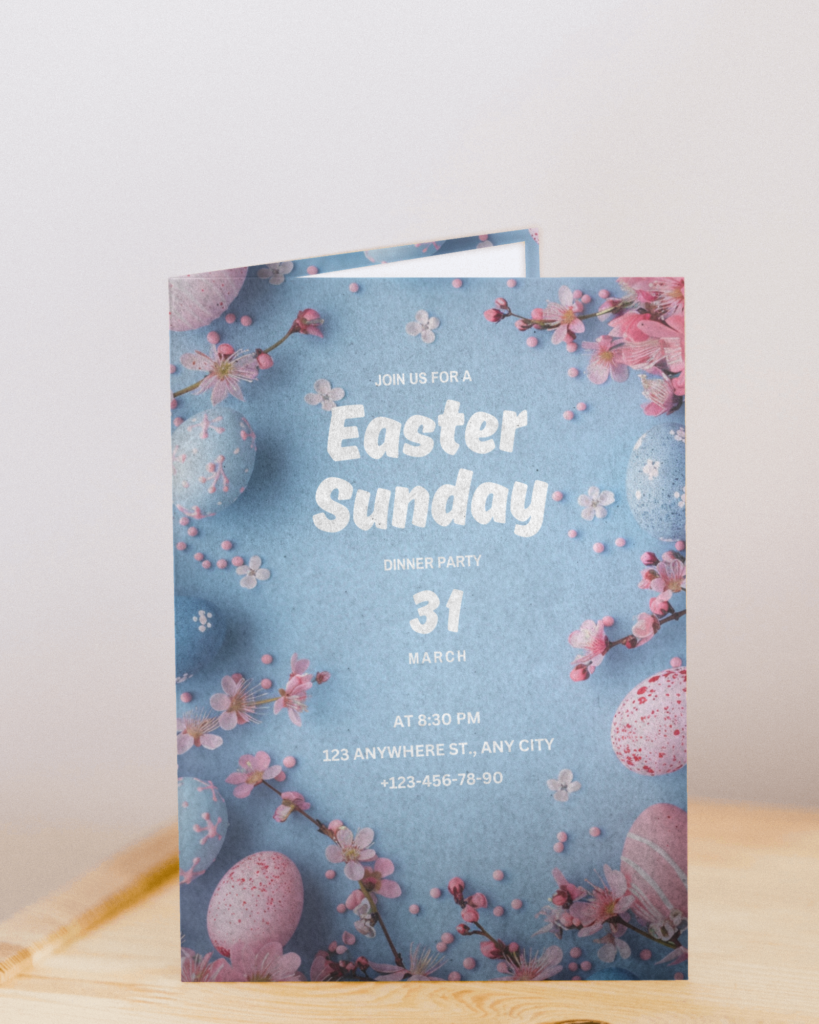 half folded greeting card mockup on table