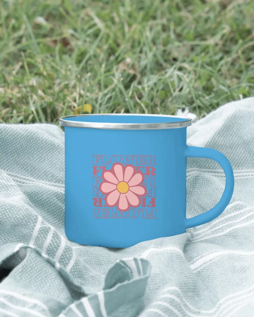 Enamel Mug Featuring a Fall-Themed Composition