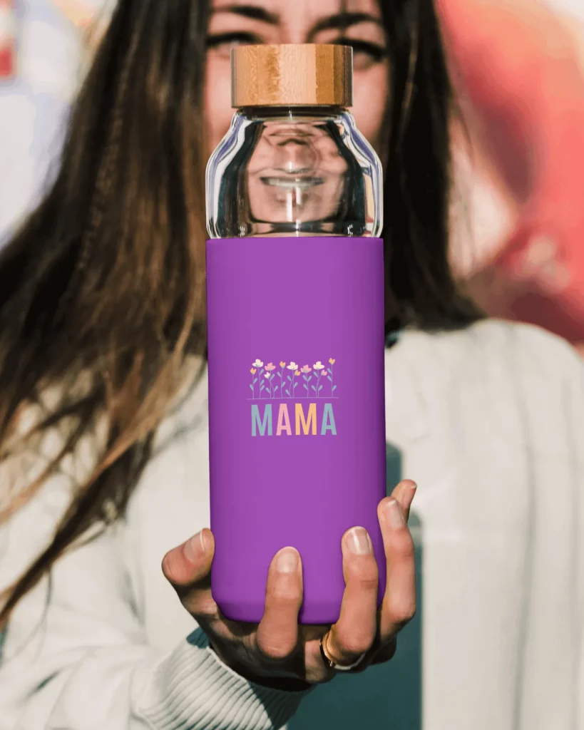 a women holding blue bottle mockup