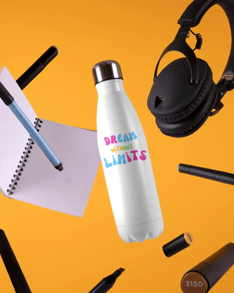 white bottle mockup flow in the air