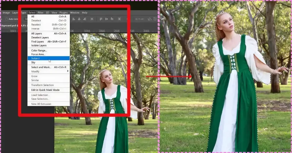 click subject option in photoshop