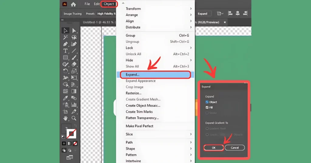 go to Object & Expand to convert it to vector