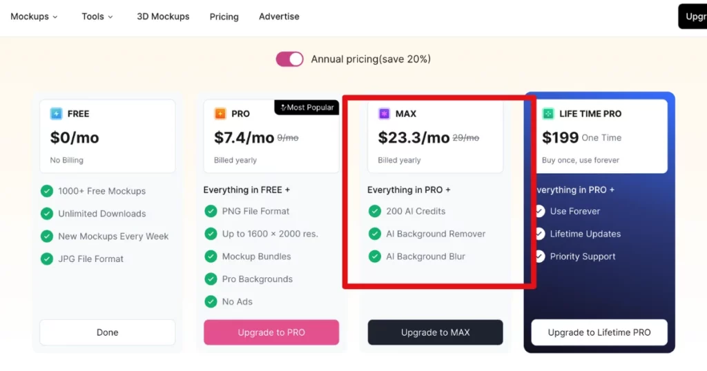 mockey price plan for ai background remover