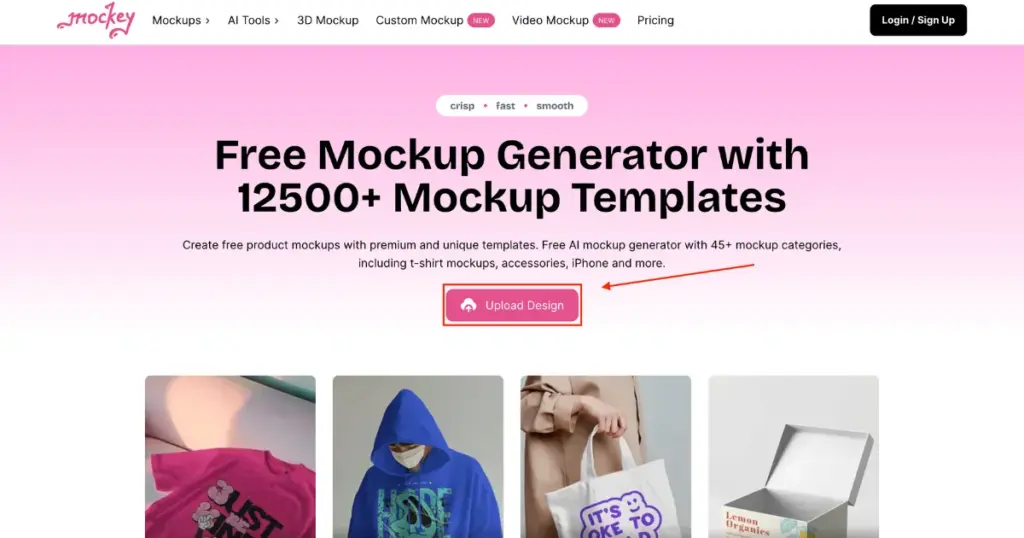 upload design button on homepage