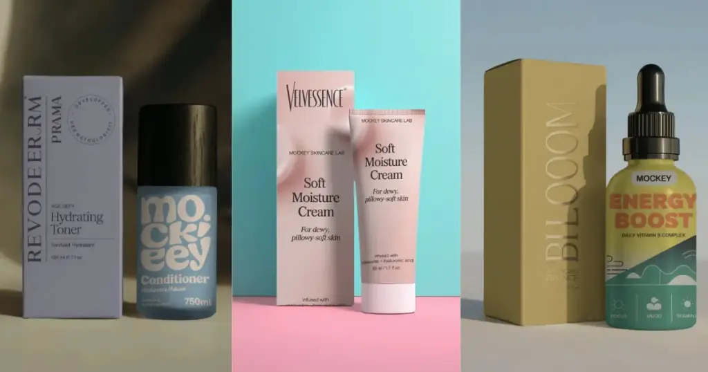 cosmetic packaging mockups in mockey ai