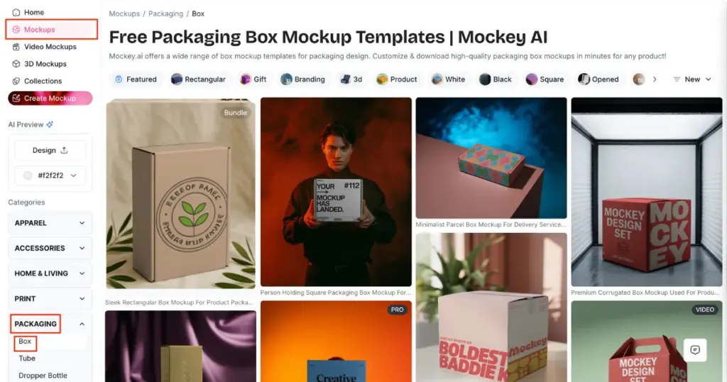 look for box in the packaging section