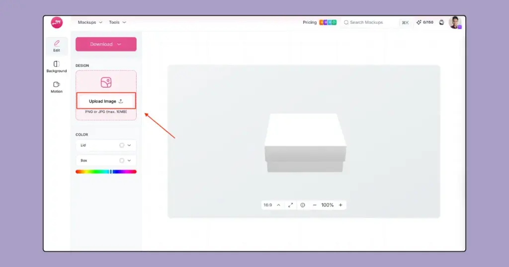 upload image to the 3d box template