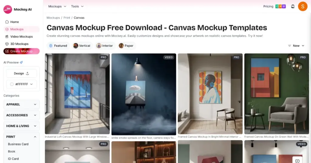 mockey ai's canvas mockup